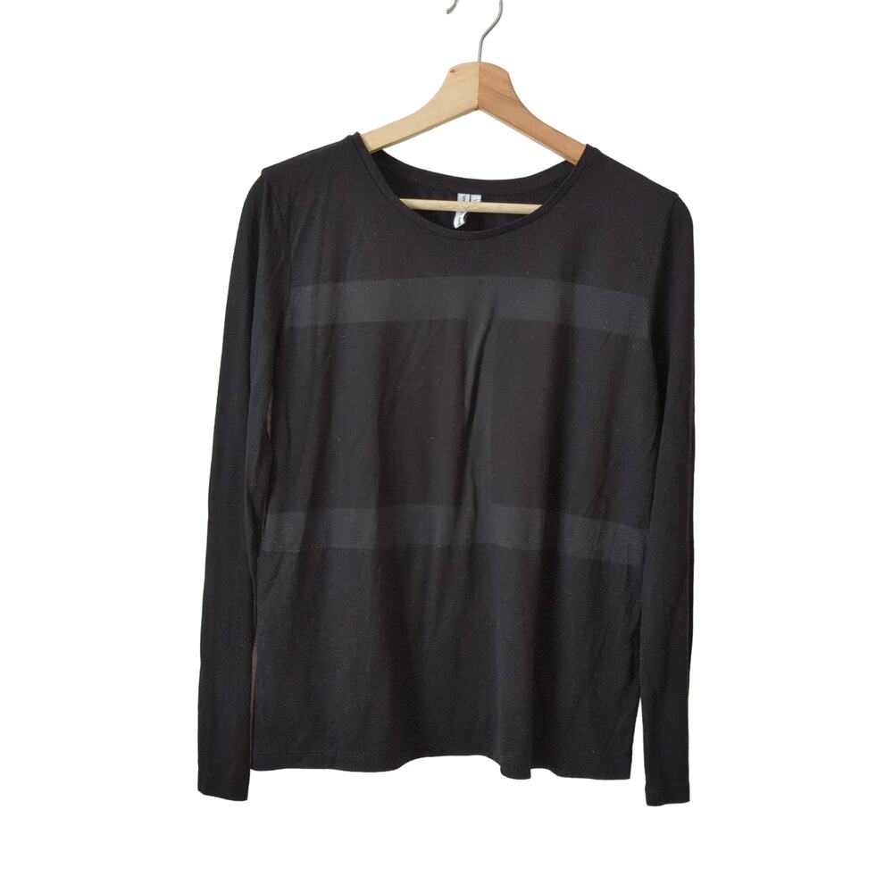 & Other Stories Womens Black Long Sleeve Sheer Stripe Top Size 38 Medium Basic